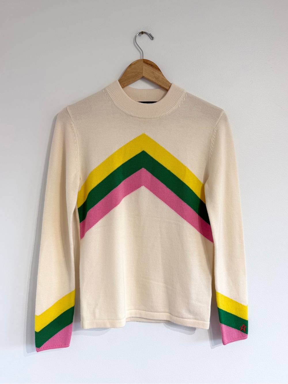Perfect Moment Cream Chevron Stripe Sweater Merino wool ski